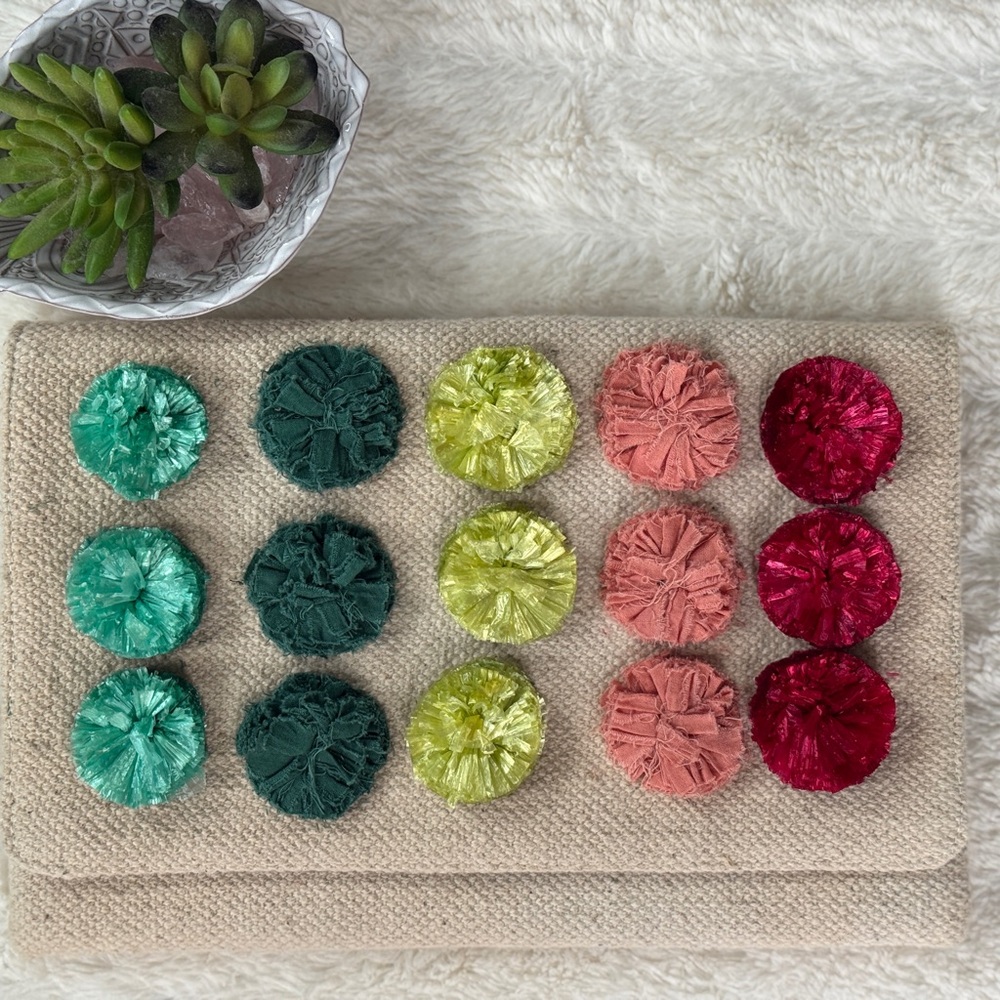 Stella Dot Multicolor Pouf Foldover Clutch Canvas Coastal Grandma Resort Boho